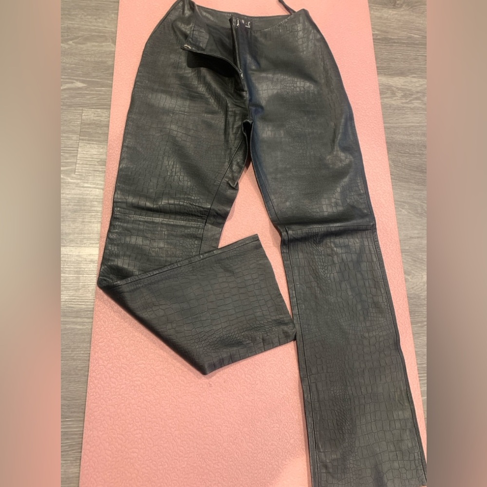 Black leather croc print pants